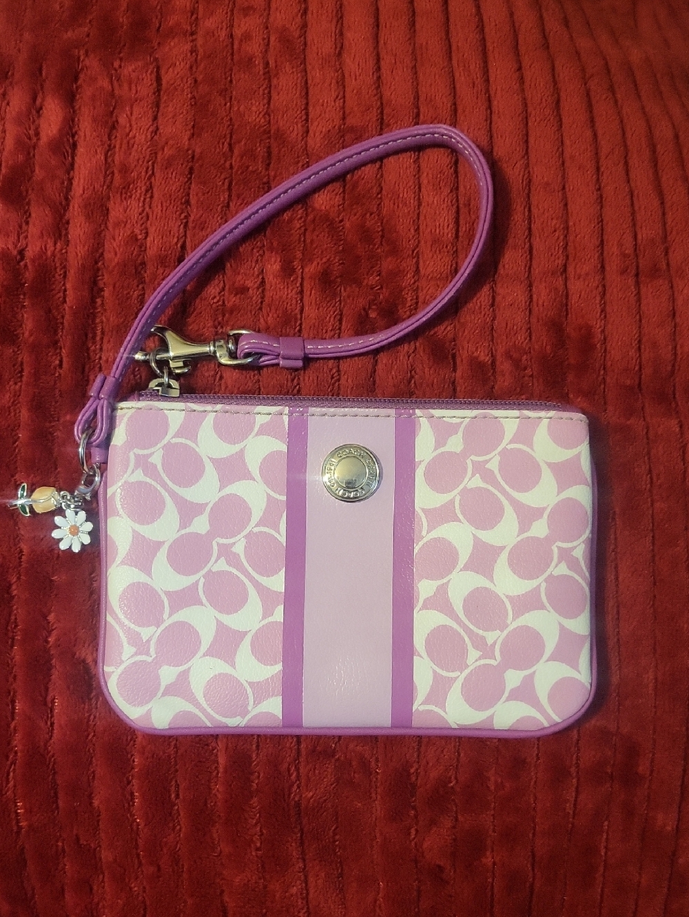 Coach Pink and White Signature Wristlet